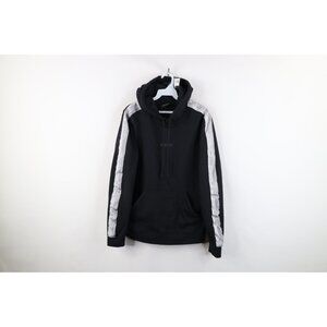 Y2K Oakley Mens XS Faded Spell Out Center Logo Taped Hoodie Sweatshirt Black